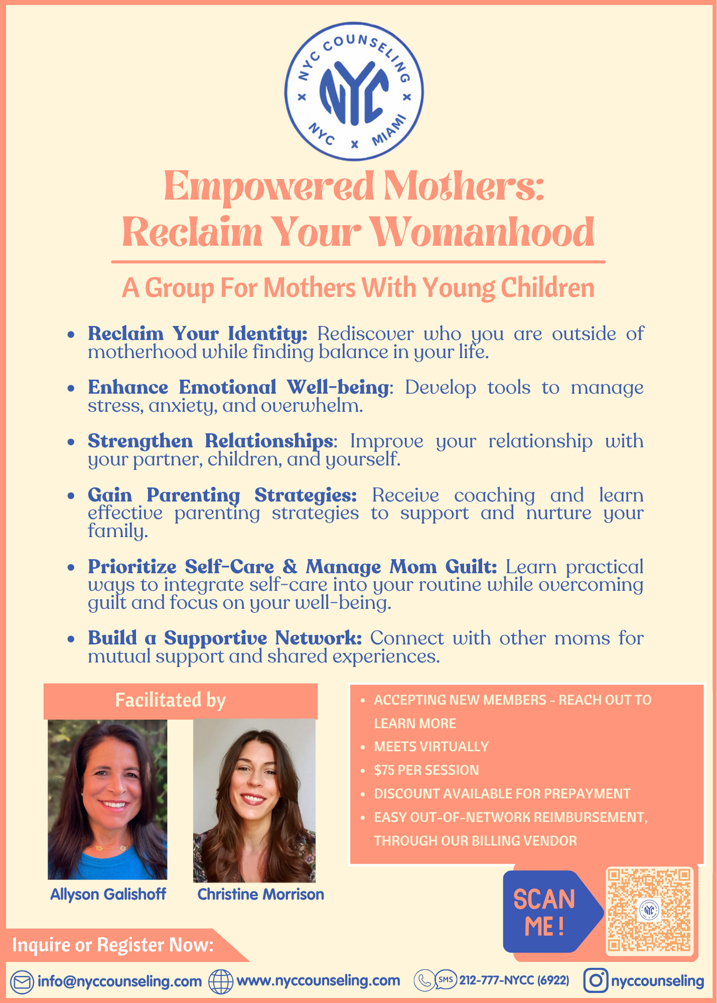 Empowered Mothers Group. Virtual Therapy Group by NYC Counseling